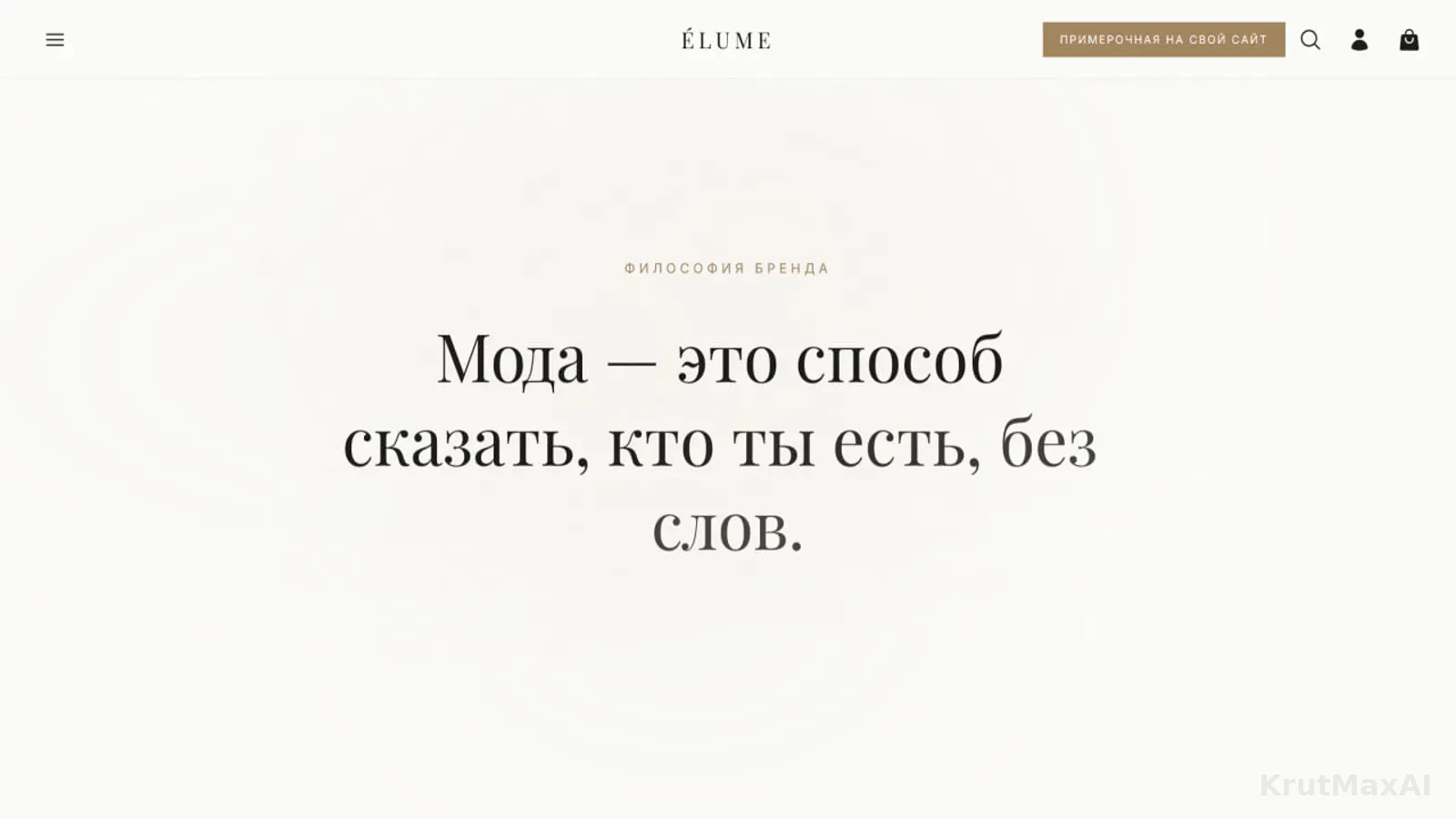 Философия бренда: экран-пауза с одной фразой о характере марки