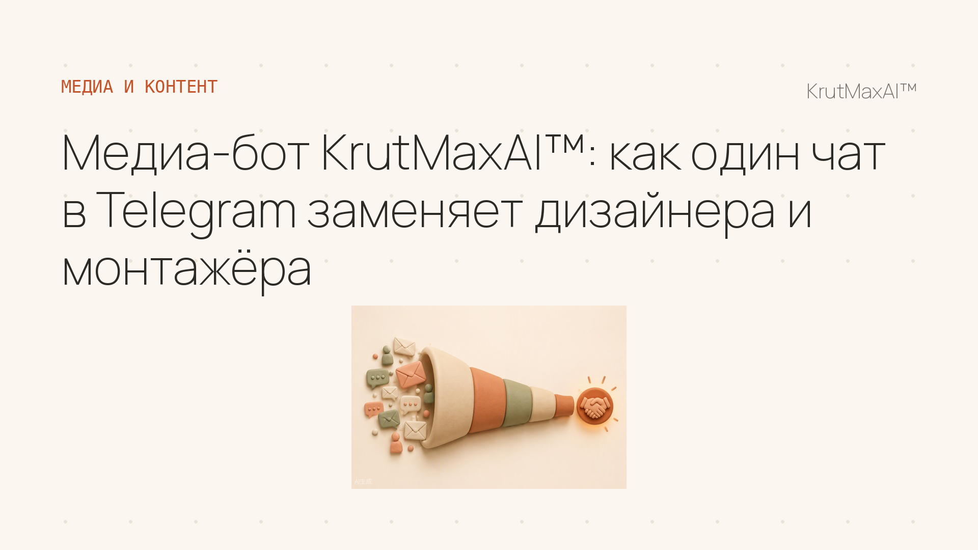 Заголовок статьи о медиа-боте KrutMaxAI™ на фирменном кремовом фоне студии.